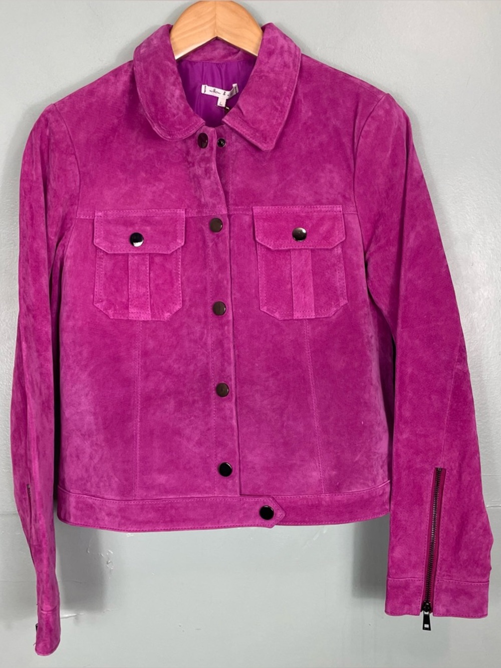 Willow & Clay‎ Suede Leather Jacket Button Up Pink Grommet Detail New FLAWED